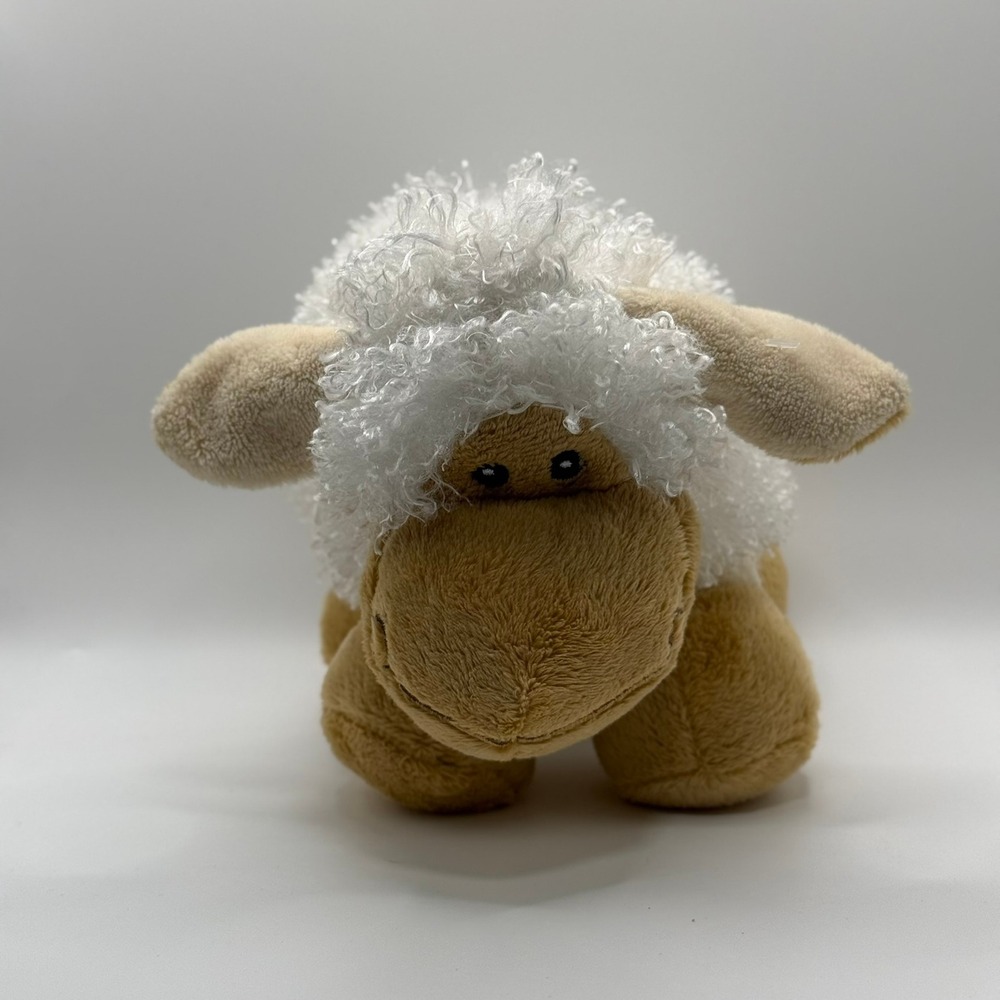 White Curly Sheep Plush Stuffed Animal Tan Accents 8 Inch Lamb Soft Toy